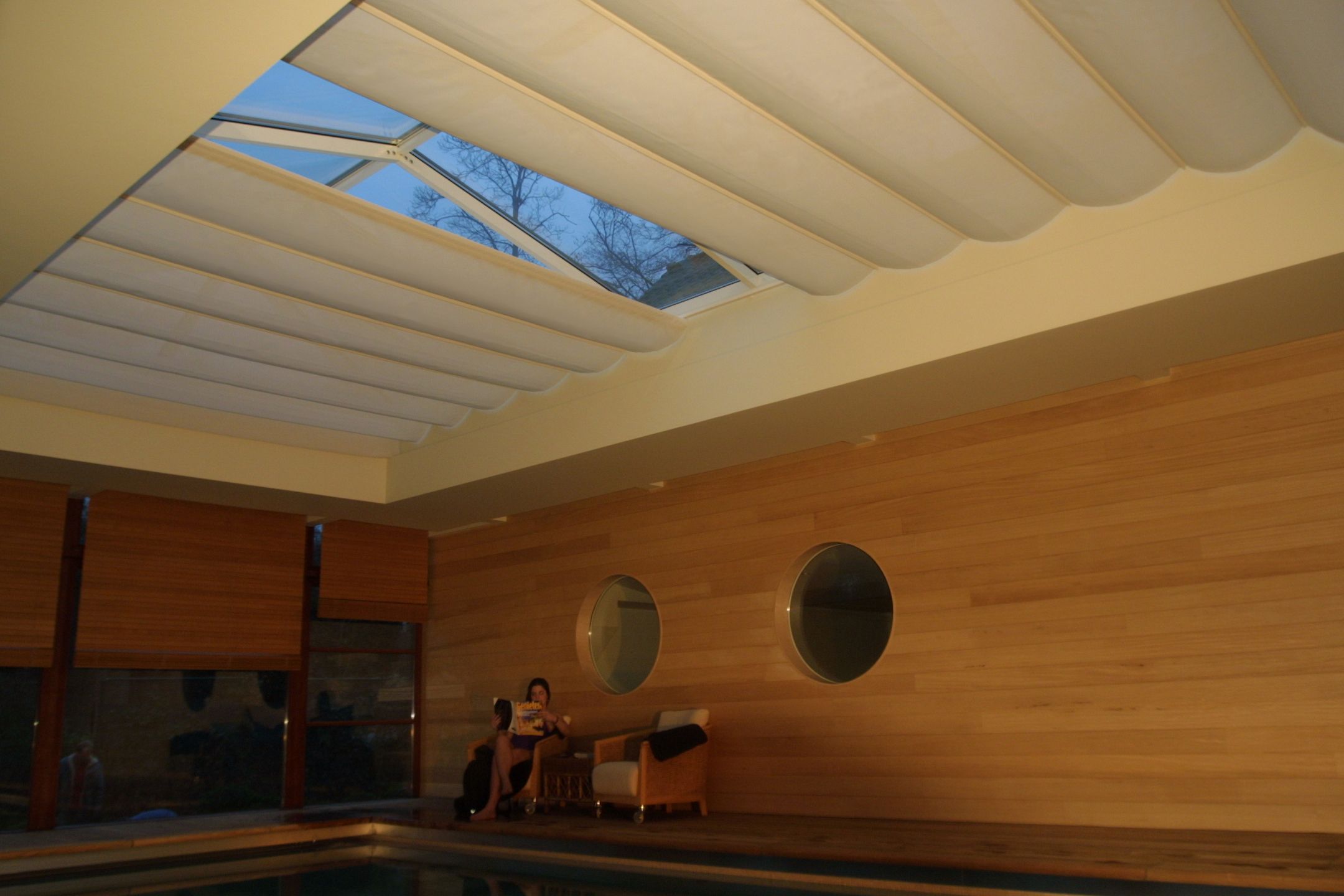 Solar Roman Skylight Shades featuring Goelst Drapery Tracks